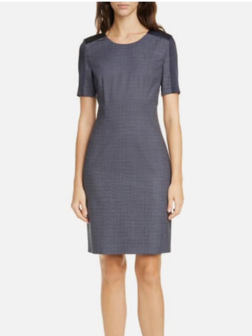 HUGO BOSS DIRUSA3 CROSSHATCH VIRGIN WOOL SHORT SLEEVE DRESS, 4